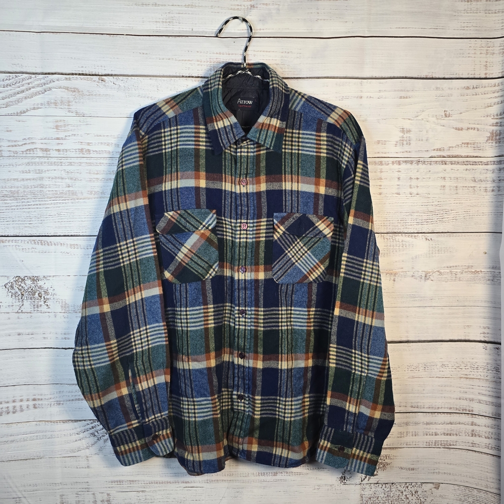 Arrow Plaid Vintage Flannel Shirt Size Large – 90s Outdoorsy Button Down